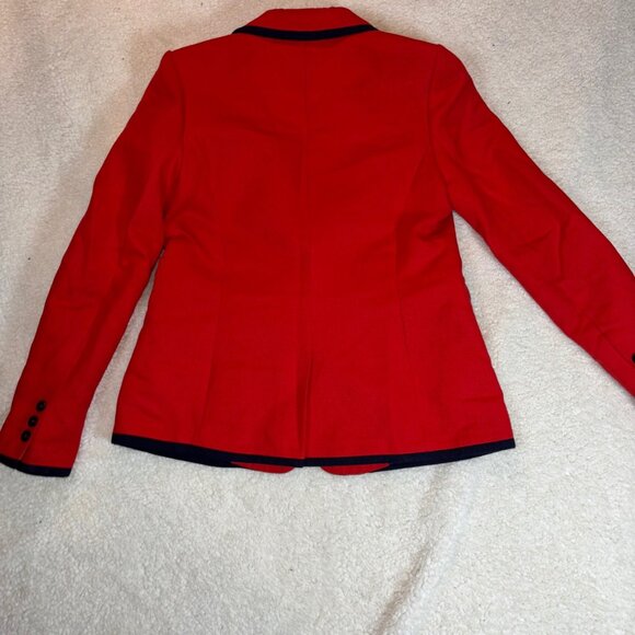 Boden Womens Red Blazer Jacket With Navy Trim Single Button Size 8R - Picture 16 of 16